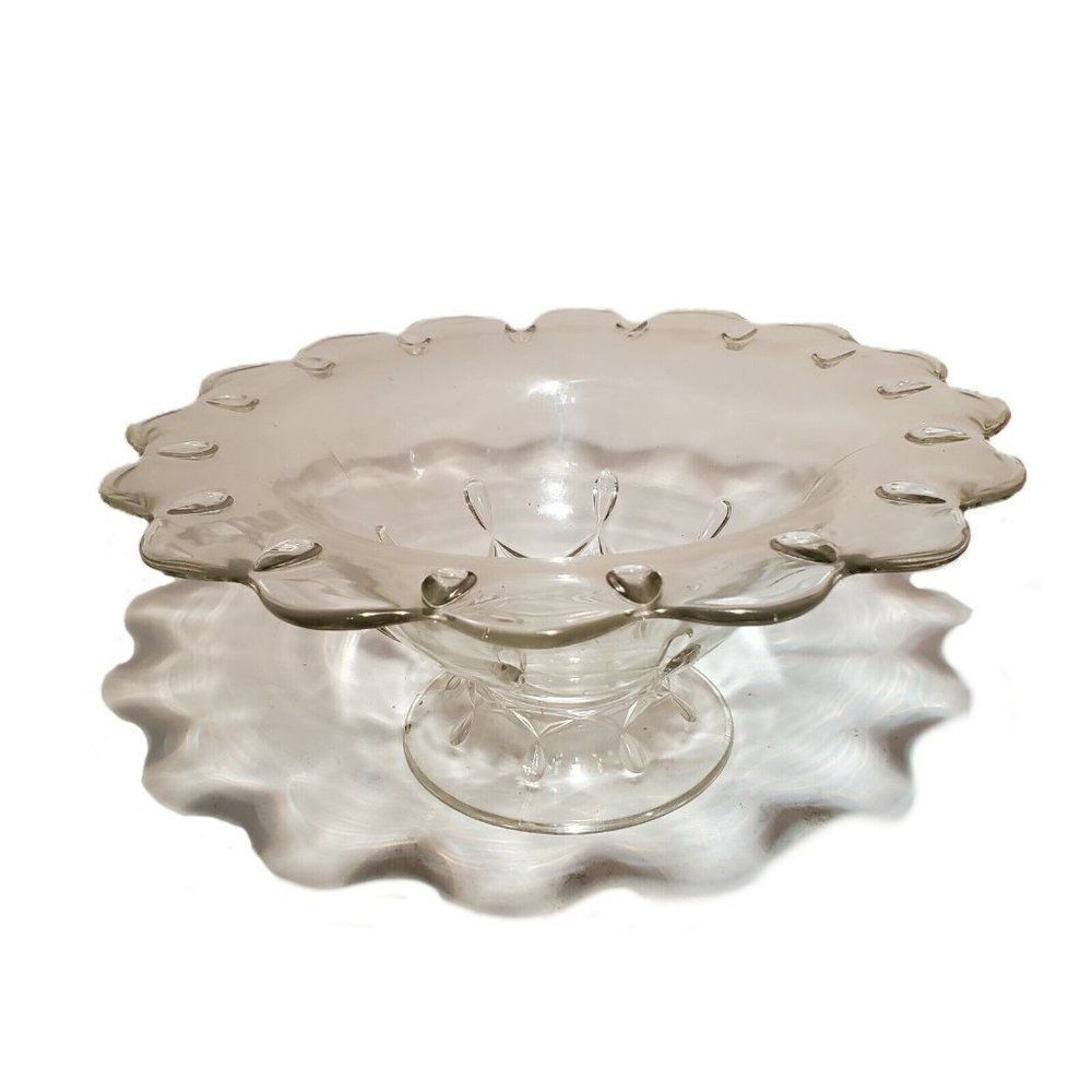 Large Vintage Clear  Carnival Flower Thumbnail Punch Bowl Dish 11" Floral Candy